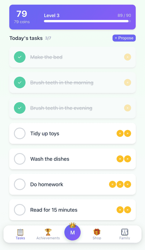 Child's task screen in TaskStars