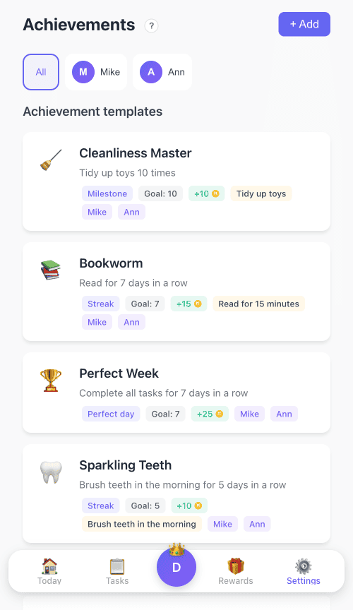 Manage achievements