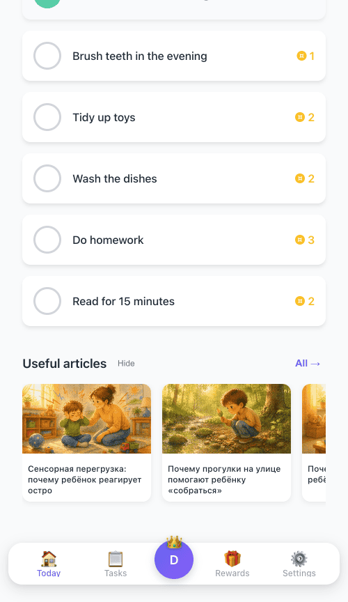 Parent dashboard in TaskStars